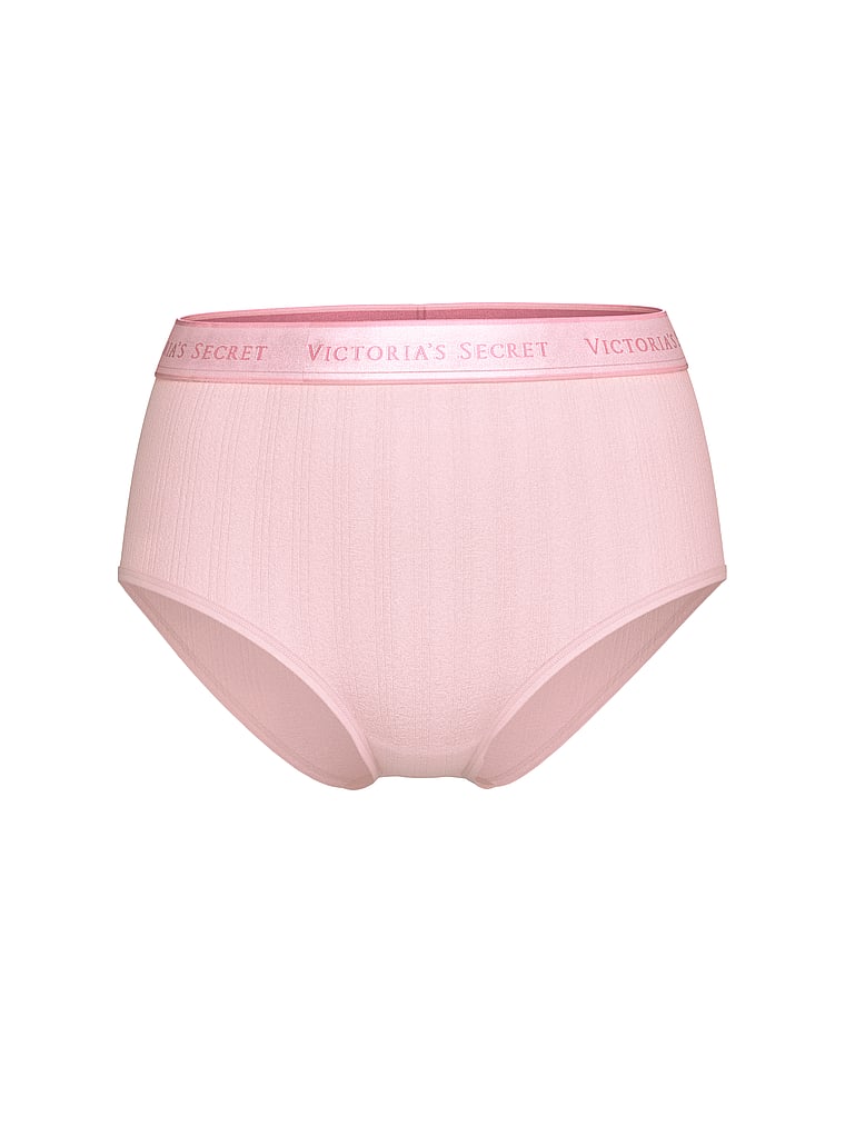 Victoria's Secret, Cotton Logo Cotton Heart Shine Patch Modern Brief Panty, Pretty Blossom, offModelFront, 3 of 3