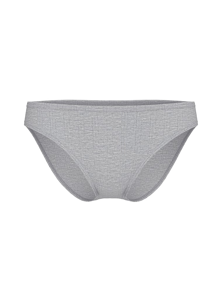 Victoria's Secret, Victoria's Secret Stretch Cotton Rib Bikini Panty, Medium Heather Grey, offModelFront, 3 of 3