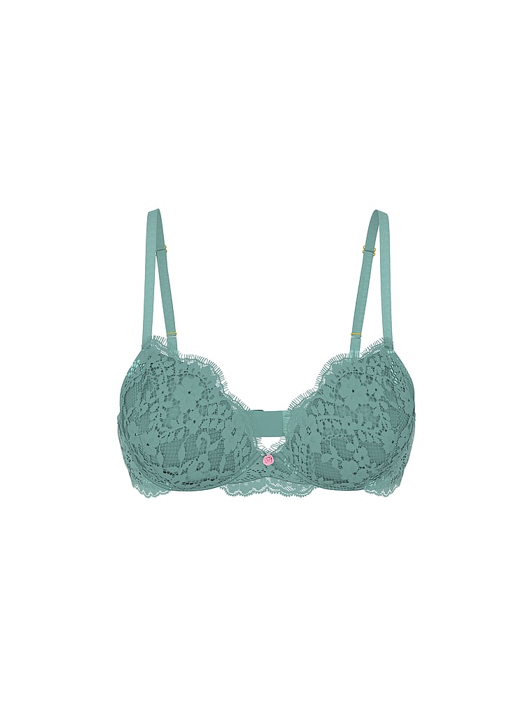 Victoria's Secret, Dream Angels Smooth & Lace Push-Up Bra, Arctic Green, offModelFront, 3 of 4