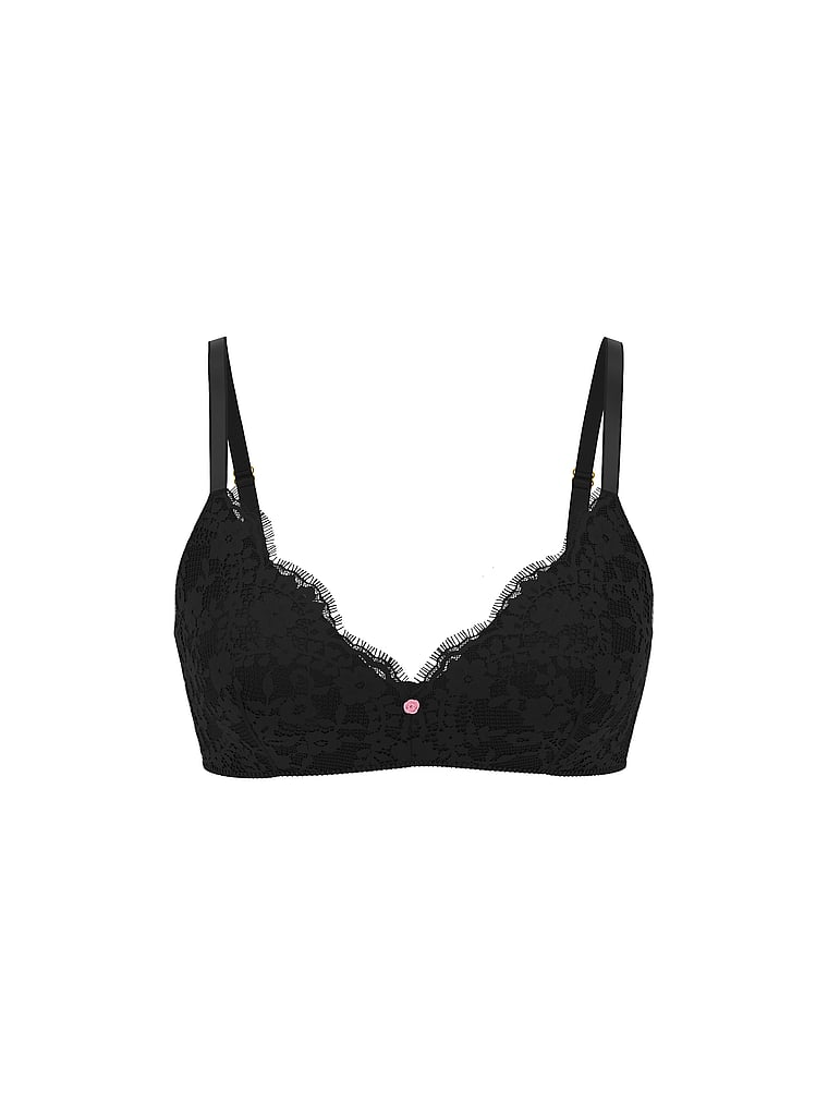 Victoria's Secret, Dream Angels Lace Wireless Push-Up Bra, Black, offModelFront, 5 of 5