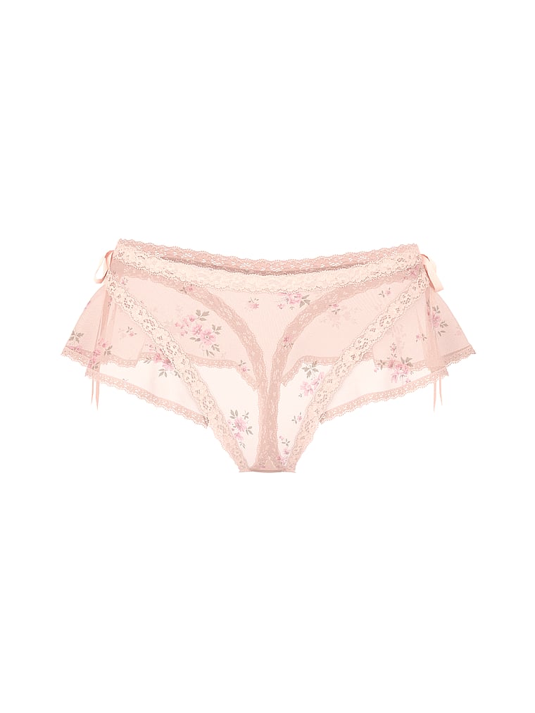Victoria's Secret, Dream Angels Sheer Flutter High-Leg Thong Panty, offModelFront, 3 of 3