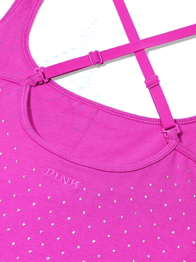 PINK All-Day Cotton™ Square-Neck Bra Tank, Pink Fire Bling Rocker Capsule, onModelBack, 2 of 5