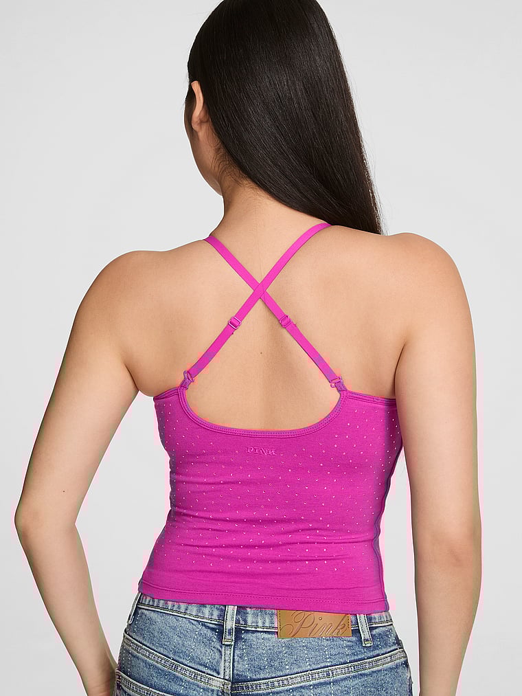 PINK All-Day Cotton™ Square-Neck Bra Tank, Pink Fire Bling Rocker Capsule, detail, 5 of 5 Gloria is 5'9" and wears Small