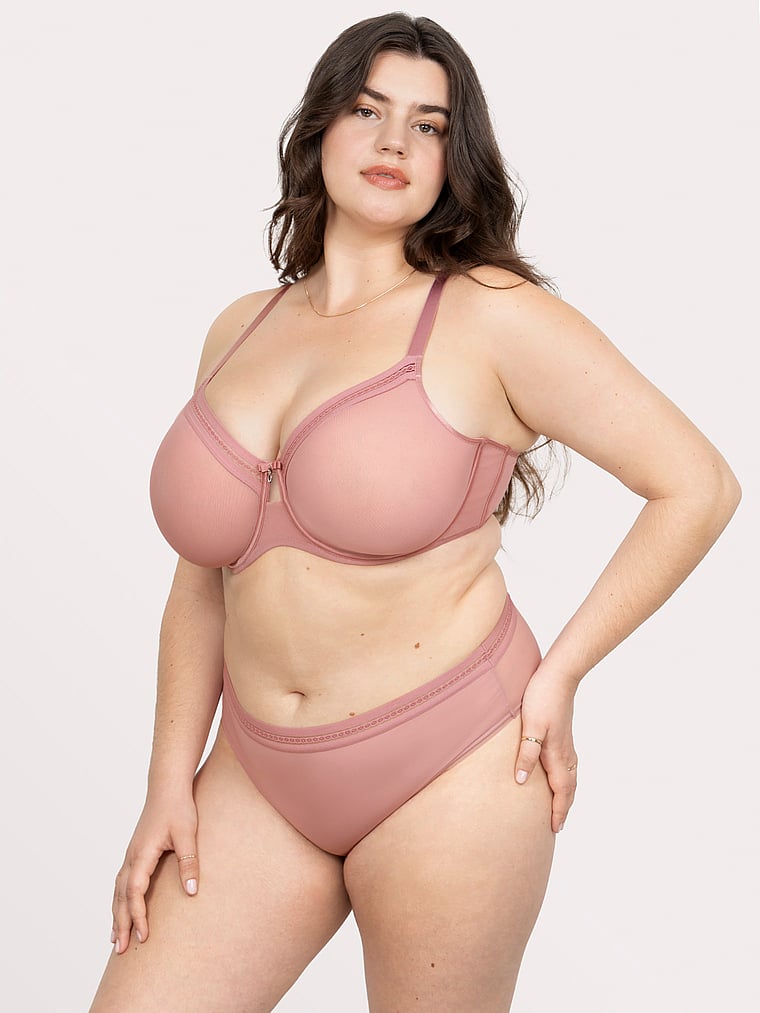 Victoria's Secret, Curvy Couture Sheer Mesh High-Leg Brief Panty, Wisteria, onModelSide, 3 of 4