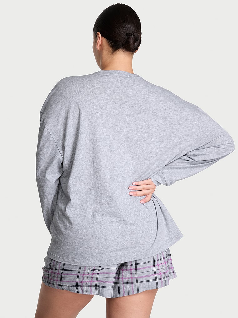 Victoria's Secret, Victoria's Secret Flannel Long-Sleeve Short Tee-Jama Set, offModelBack, 2 of 4