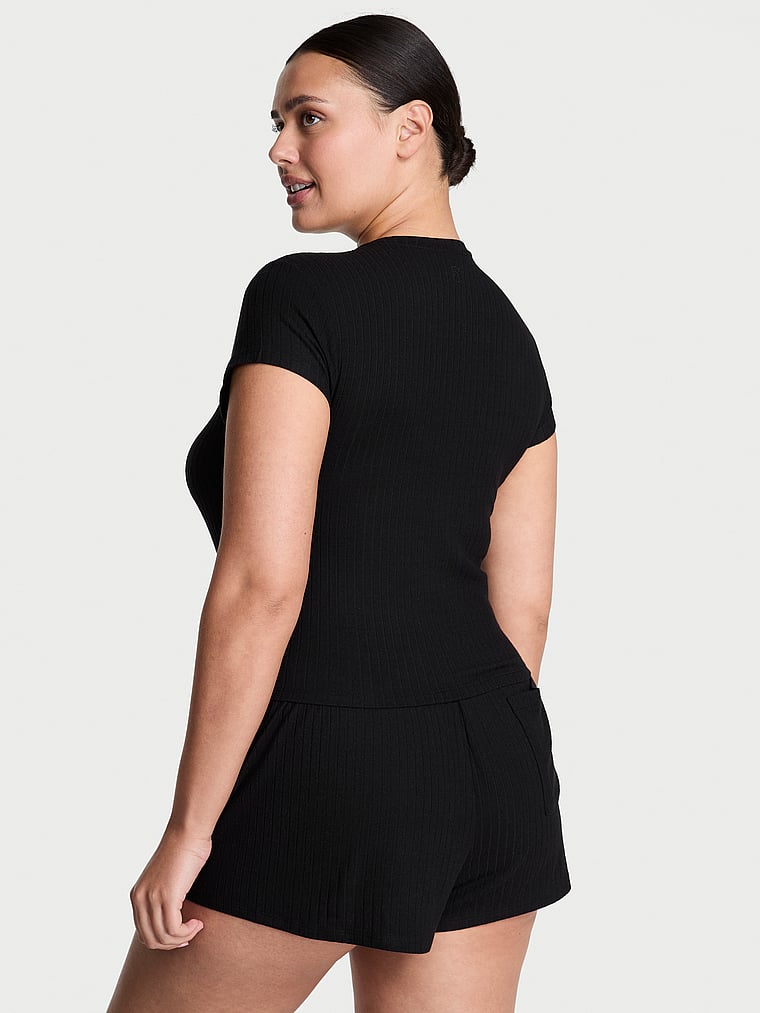 Victoria's Secret, Victoria's Secret Modal Wide-Rib Tee, Black, onModelBack, 2 of 3