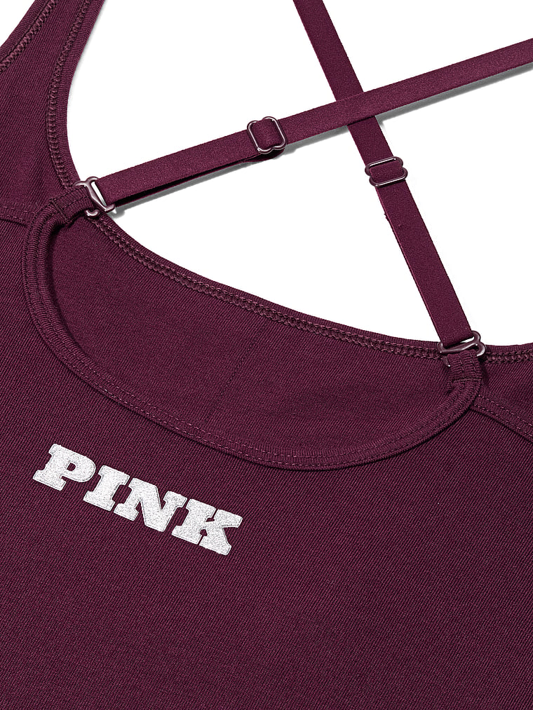 PINK All-Day Cotton™ Square-Neck Bra Tank, Wild Rose Glitter, detail, 5 of 5