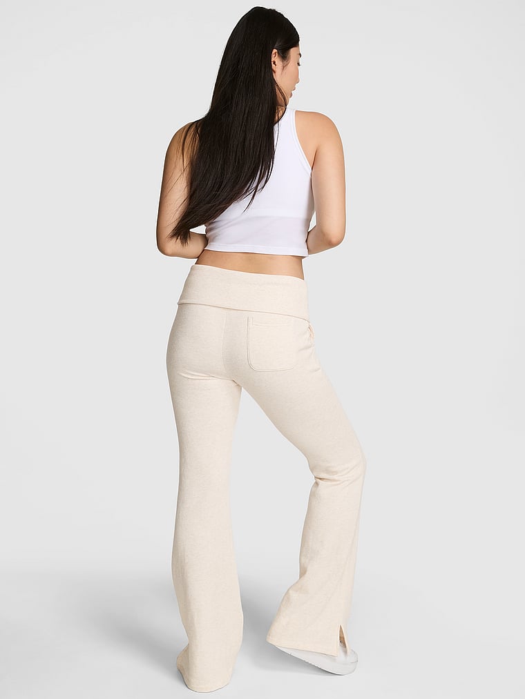 PINK Ivy Fleece Foldover Flare Sweatpants, Vs natural heather, onModelBack, 2 of 3 Gloria is 5'9" and wears Small