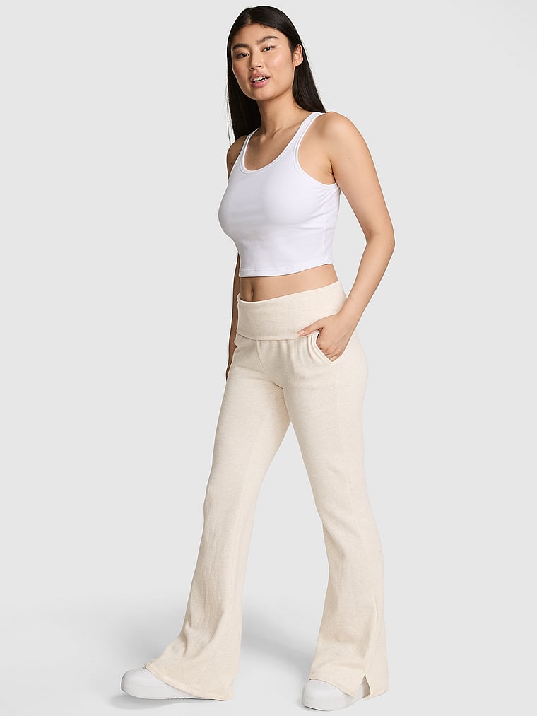 PINK Ivy Fleece Foldover Flare Sweatpants, Vs natural heather, onModelFront, 1 of 3 Gloria is 5'9" and wears Small