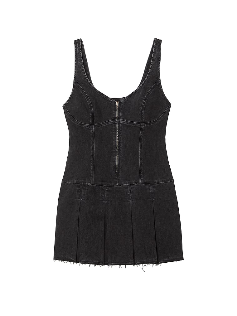 PINK Denim by PINK Front-Zip Corset Dress, Black denim, offModelFront, 3 of 4