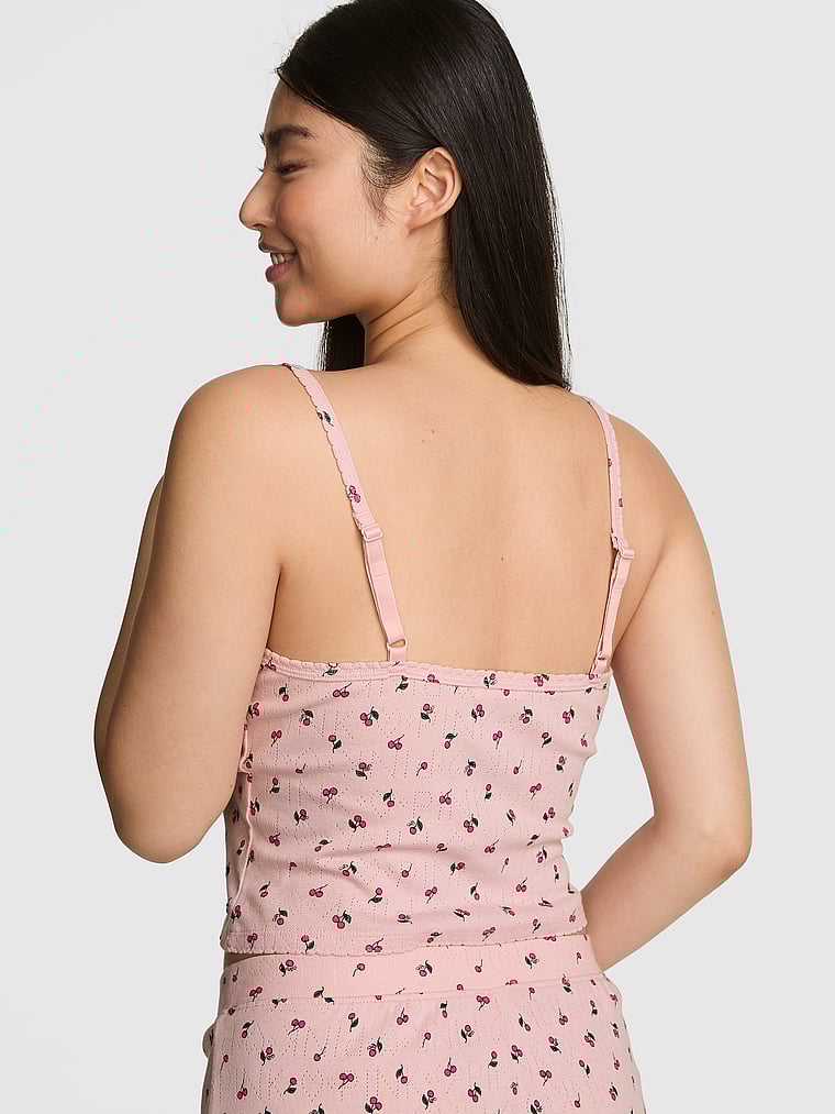 PINK Pointelle Henley Cami, Cherry Tomato, onModelBack, 2 of 4