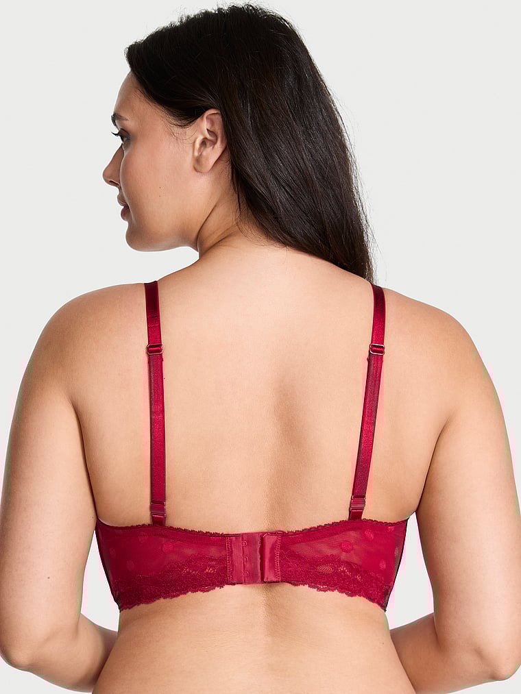 Victoria's Secret, Victoria's Secret Sexy Tee Sheer Heritage Unlined Demi Bra Top, Red Lacquer, onModelBack, 2 of 3 Karmi is 5'10" and wears 34DD (E) or Large