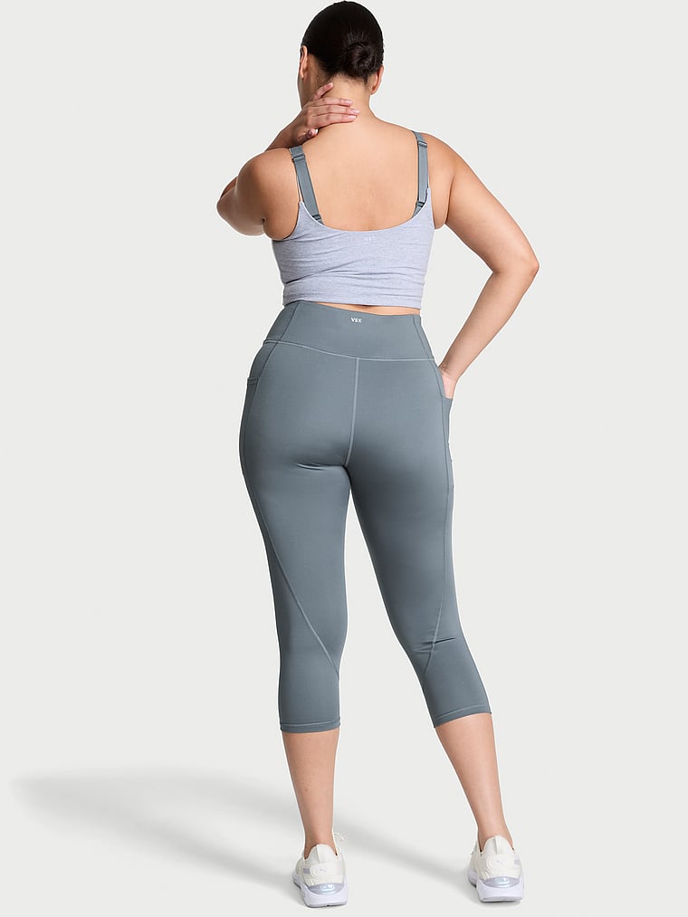 Victoria's Secret, VSX VSX Essential Pocket Capri Legging, Dark Steel, onModelBack, 2 of 2 Karmi is 5'10" and wears Large