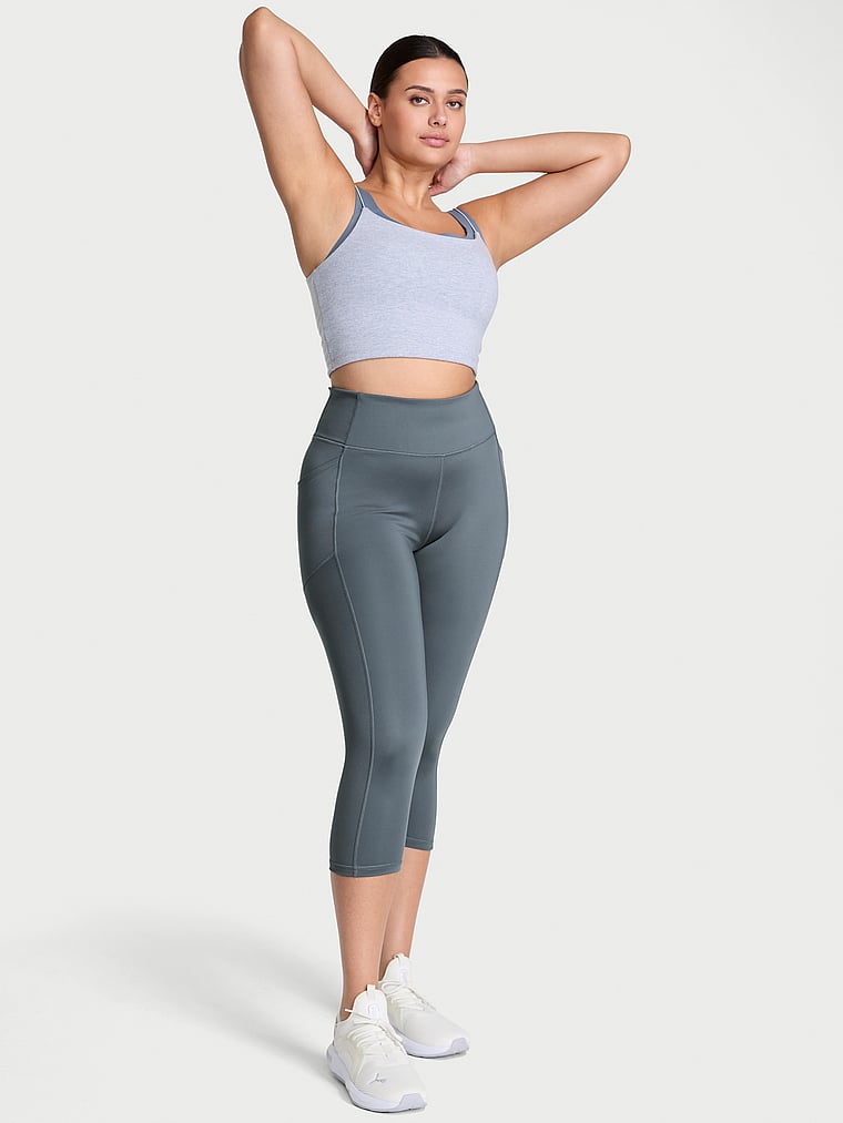 Victoria's Secret, VSX VSX Essential Pocket Capri Legging, Dark Steel, onModelFront, 1 of 2 Karmi is 5'10" and wears Large