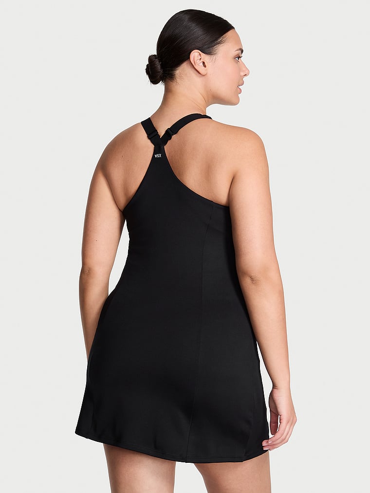 Victoria's Secret, VSX VSX Essential Racerback Dress, Black, onModelBack, 2 of 4 Karmi is 5'10" or 178cm and wears 34DD (E) or Large