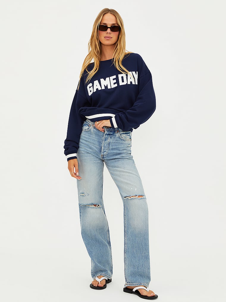 Victoria's Secret, Beach Riot Devyn Oversized Sweatshirt, Game Day Navy, onModelFront, 1 of 4