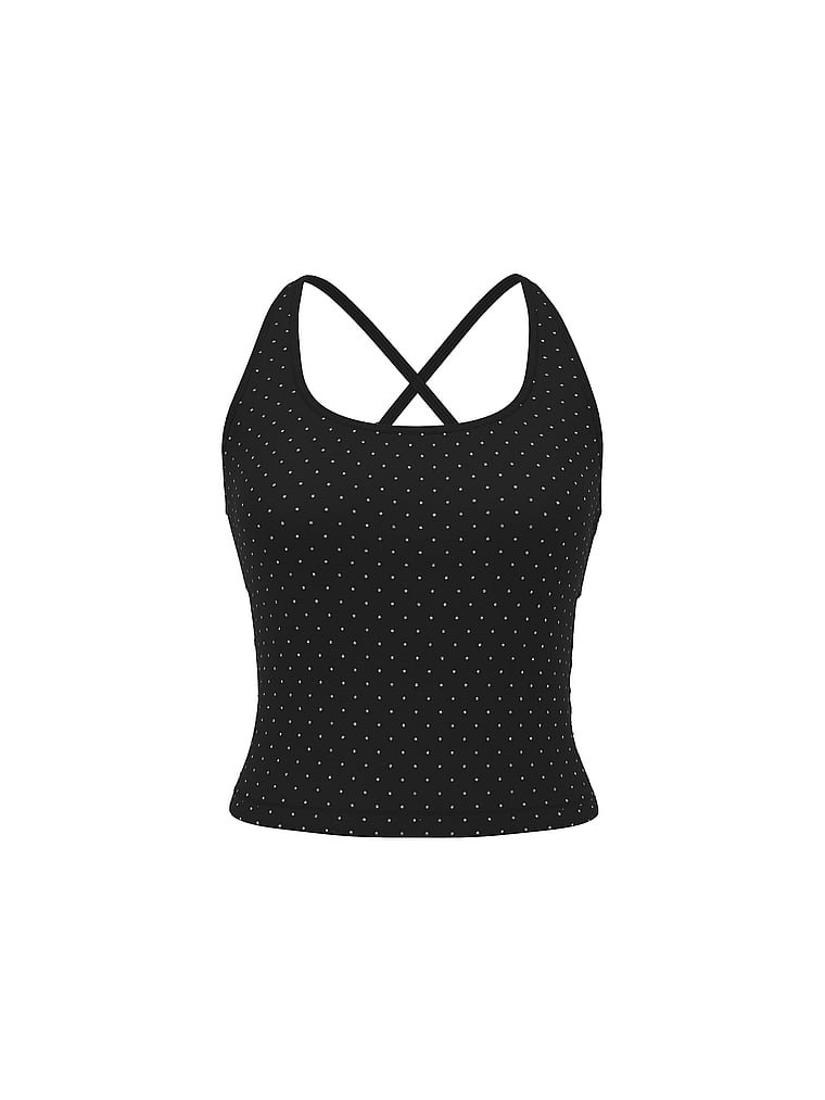 PINK All-Day Cotton™ Square-Neck Bra Tank, Pure Black All Over Bling, offModelFront, 3 of 5