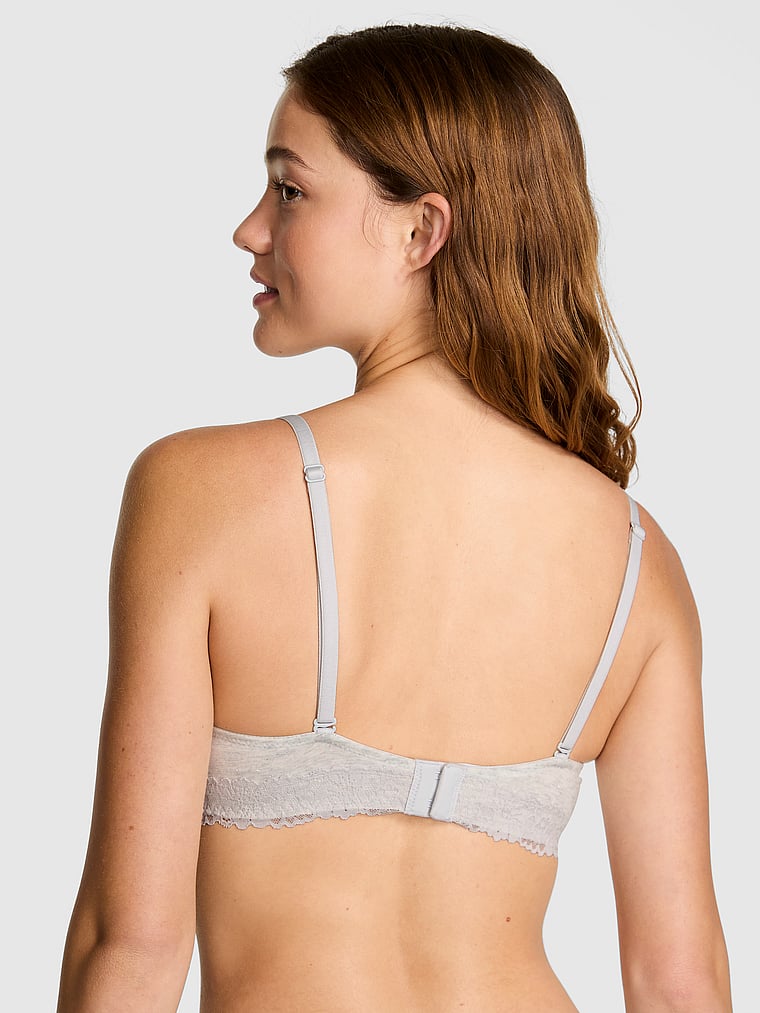 PINK Wear Everywhere Wear Everywhere Lightly Lined Full Coverage T-Shirt Bra, Heather Snow Shine, onModelBack, 3 of 3 Ruby is 5'6" and wears 32A or Small