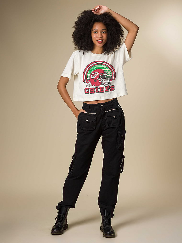 Victoria's Secret, Junk Food Clothing New England Patriots Game Time Crop Tee, Vintage White - Chiefs, onModelBack, 2 of 4