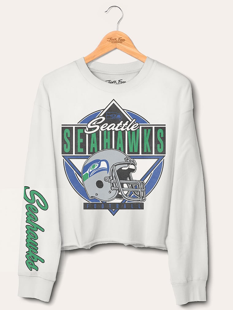 Victoria's Secret, Junk Food Clothing Seattle Seahawks Helmet Crop Fleece, Vintage White - Seahawks, offModelFront, 3 of 4