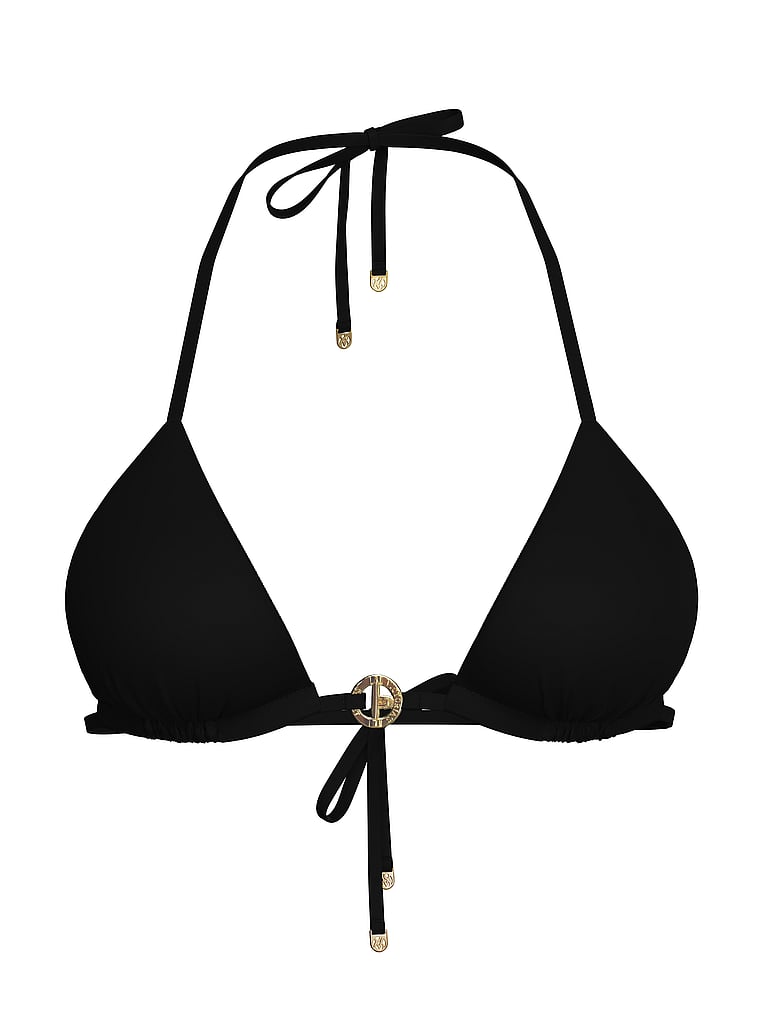 Victoria's Secret, Victoria's Secret Swim Archives Toggle Push-Up Triangle Bikini Top, Pure Black, offModelFront, 5 of 5