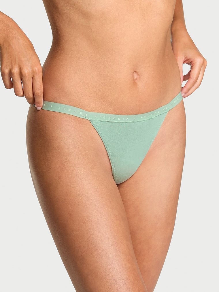 Victoria's Secret, Victoria's Secret Stretch Cotton V-String Panty, Seasalt Green, onModelFront, 1 of 3 Maia is 5'9" and wears Small