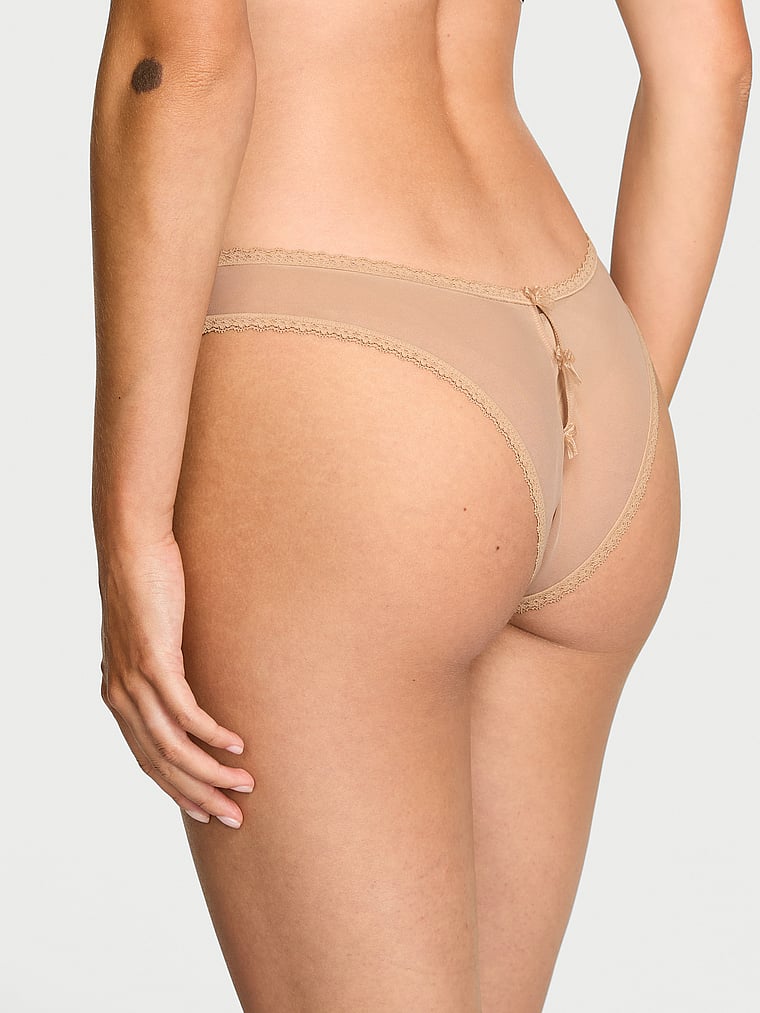 Victoria's Secret, Dream Angels Lace Rhinestone Heart Hardware Brazilian Panty, Praline, onModelBack, 2 of 3 Maia is 5'9" and wears Small