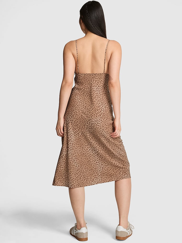 PINK Fall in Love Midi Dress, Leopard, onModelBack, 2 of 3 Gloria is 5'9" or 175cm and wears 34D or Small