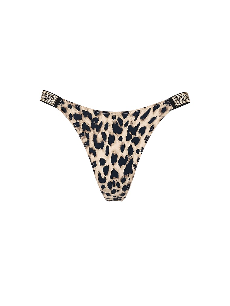 Victoria's Secret, Very Sexy Gradient Shine Strap Rose Lace V-String Panty, Leopard, offModelFront, 3 of 5