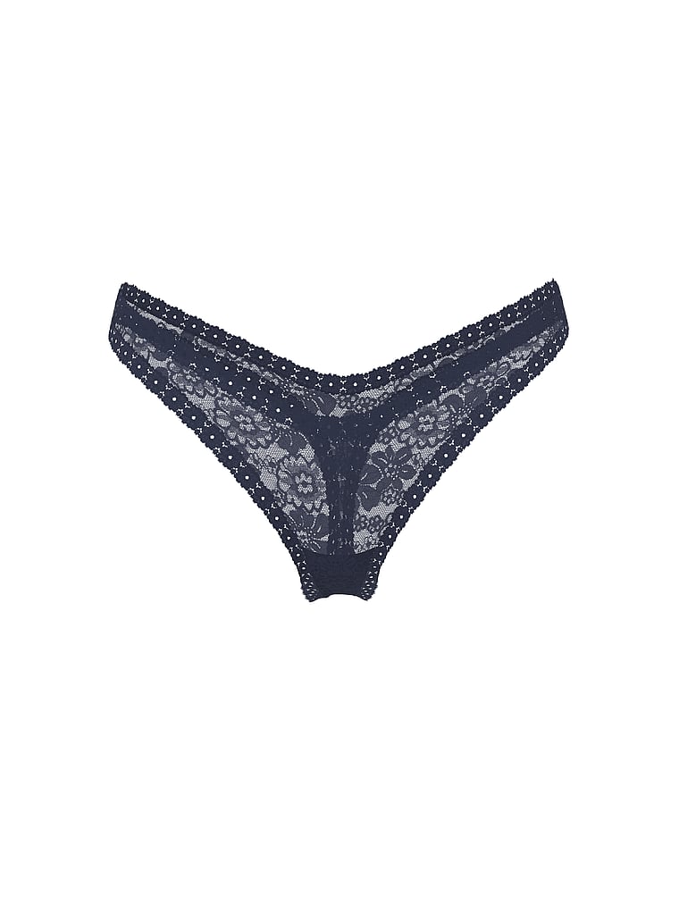 PINK Wink Micro Thong Panty, Noir Navy, offModelFront, 1 of 1