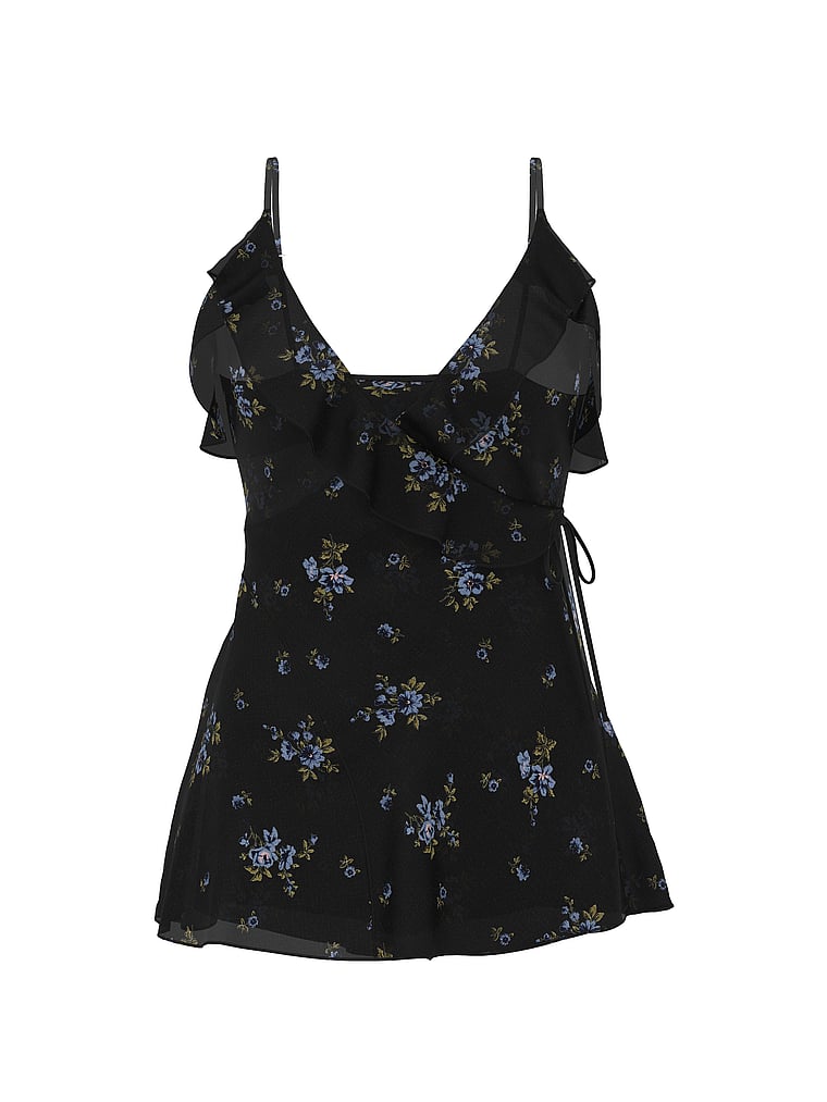 Victoria's Secret, Dream Angels Wisteria Sheer Chiffon Babydoll Set, Black Floral, offModelFront, 3 of 3