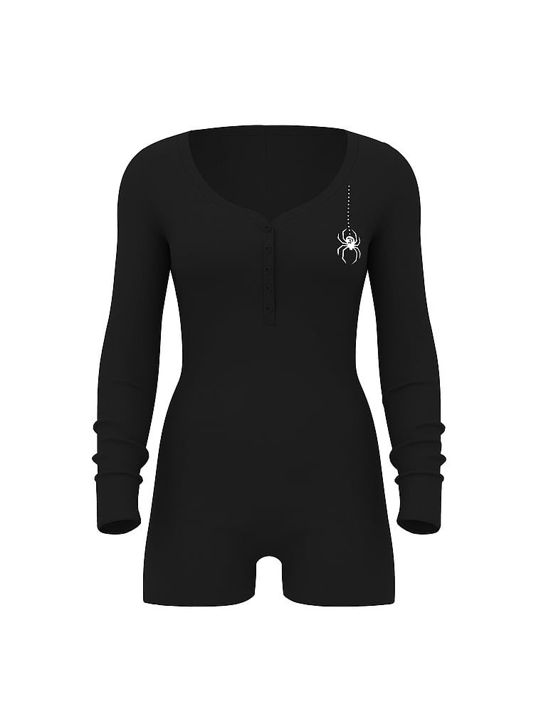 PINK Halloween Romper, Black, offModelFront, 3 of 4