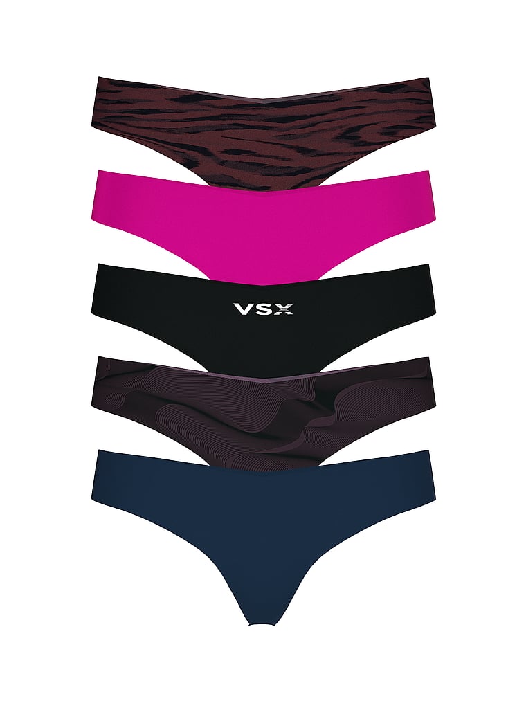Victoria's Secret, Victoria's Secret 5-Pack No-Show Thong Panties, Print, offModelFront, 1 of 2