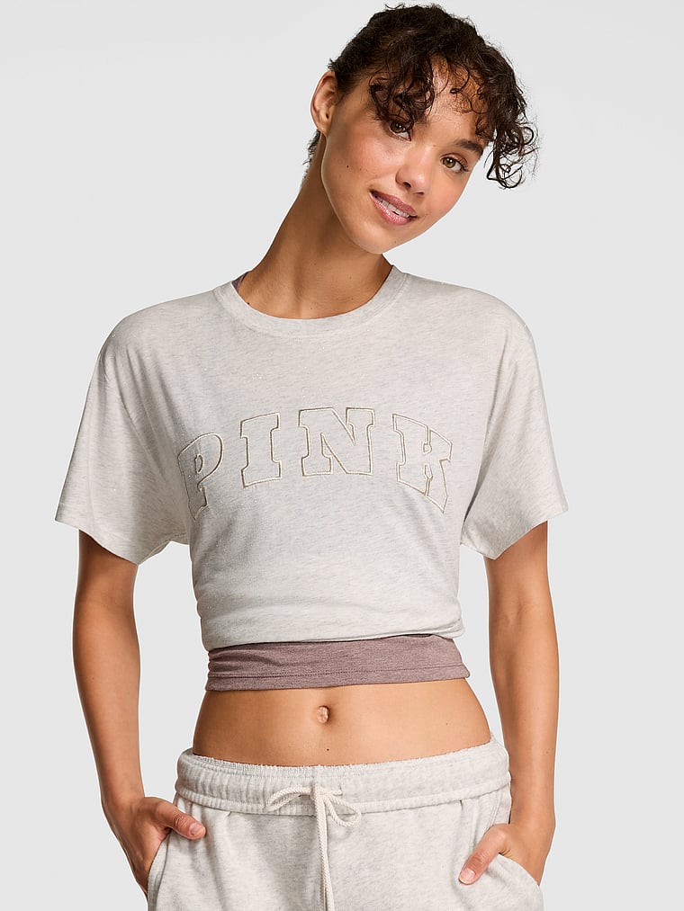 PINK Campus Cotton Bling Tee, onModelFront, 1 of 3