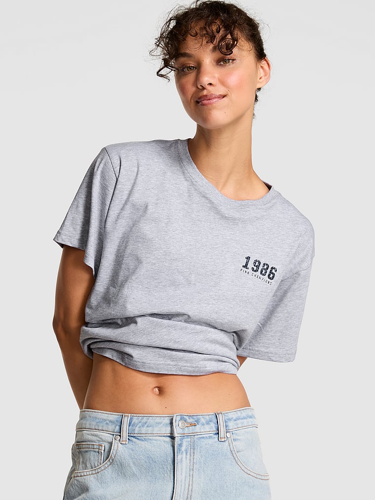 PINK Campus Cotton™ Tee, Vs Med Htr Grey Gameday, onModelSide, 3 of 4