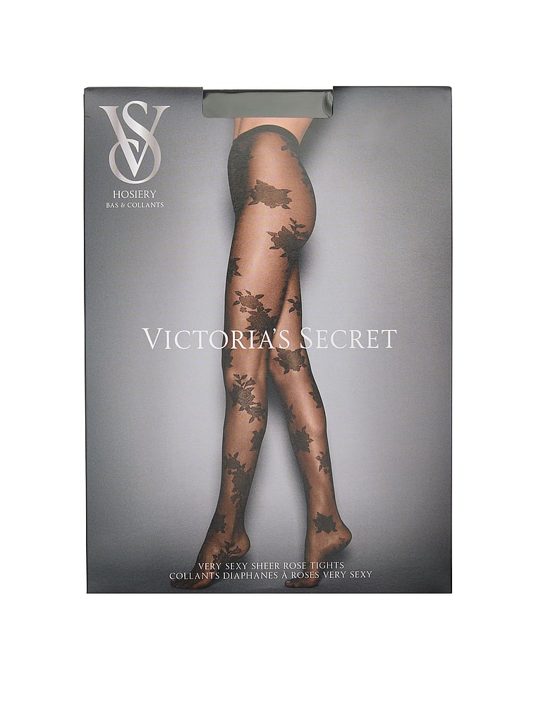 Victoria's Secret, Very Sexy Very Sexy Rose Tights, Black, offModelFront, 2 of 5