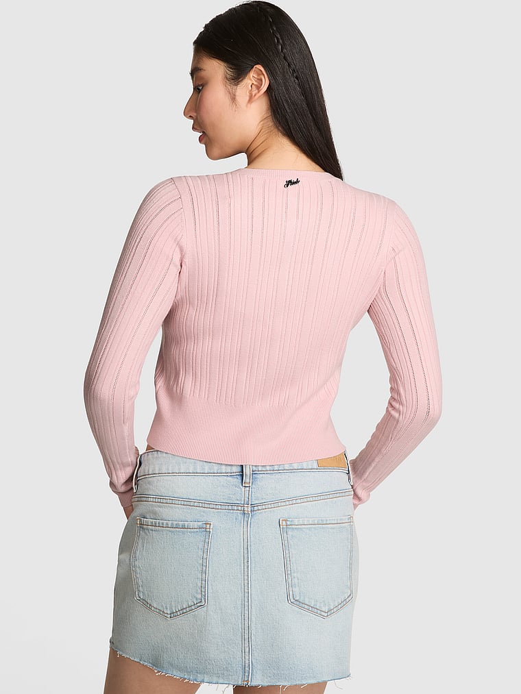 PINK Button-Down Knit Cardigan, Doll house, onModelBack, 2 of 2 Gloria is 5'9" or 175cm and wears Small