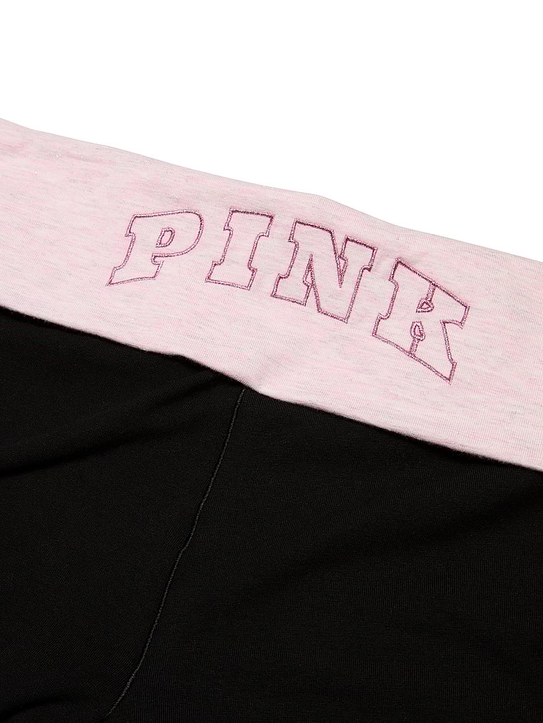 PINK All-Day Cotton Foldover Flare Leggings, Pure Black Pink Petal Angelina Bling, onModelBack, 3 of 4