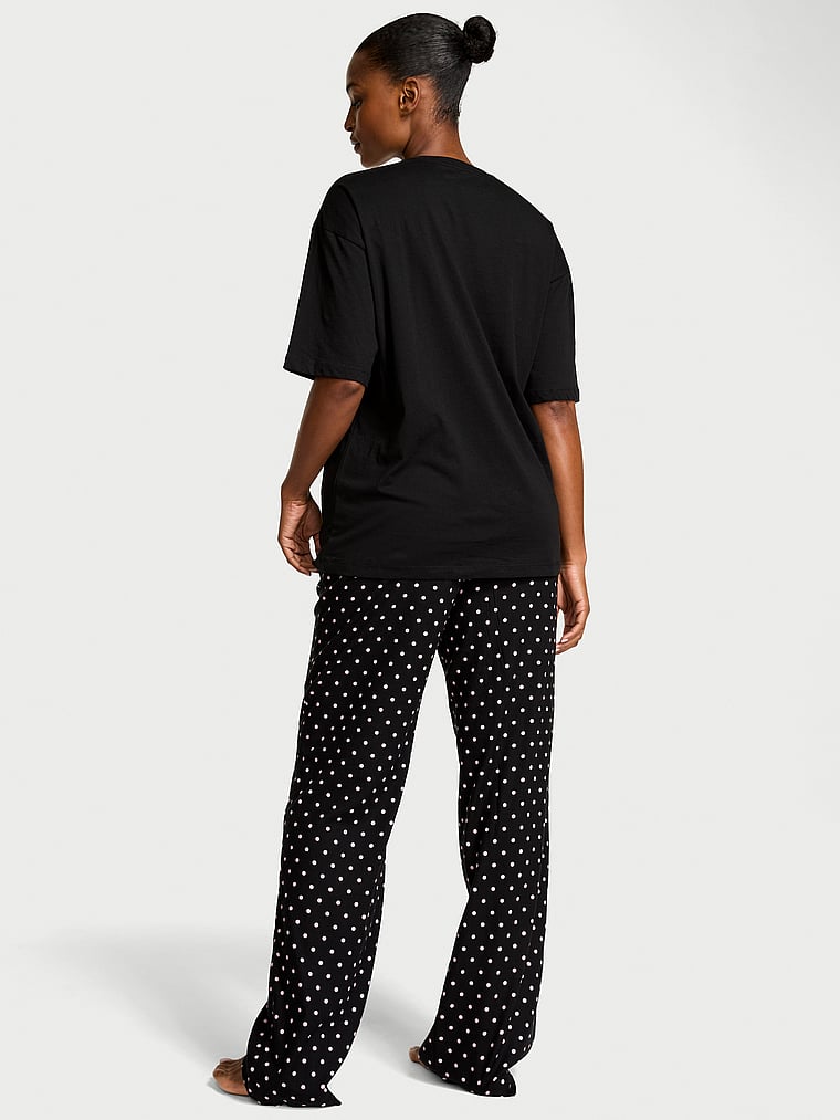 Victoria's Secret, Victoria's Secret Flannel Short-Sleeve Long Tee-Jama Set, Black Aspirin Dot, offModelBack, 2 of 4 Tsheca is 5'9" or 175cm and wears S/Long