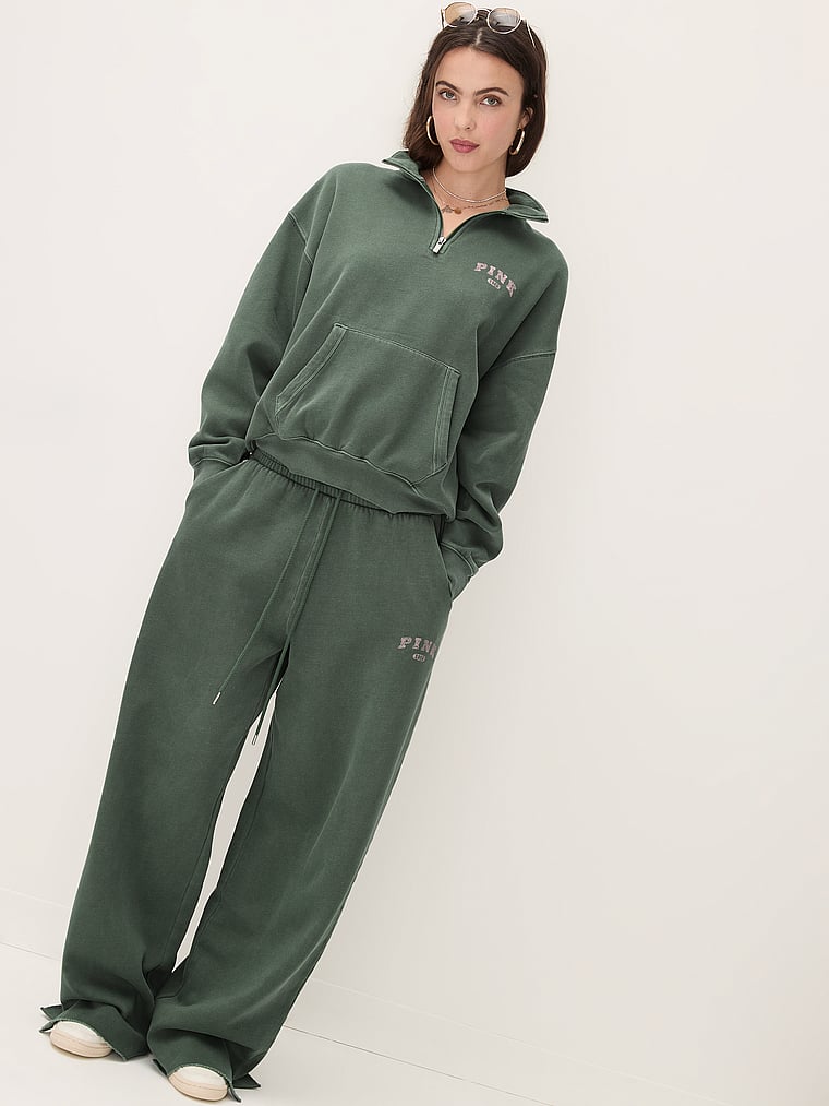 PINK Ivy Fleece Quarter-Zip Sweatshirt, Wild thyme, onModelSide, 3 of 4 Scarlett is 5'11" or 180cm and wears Small