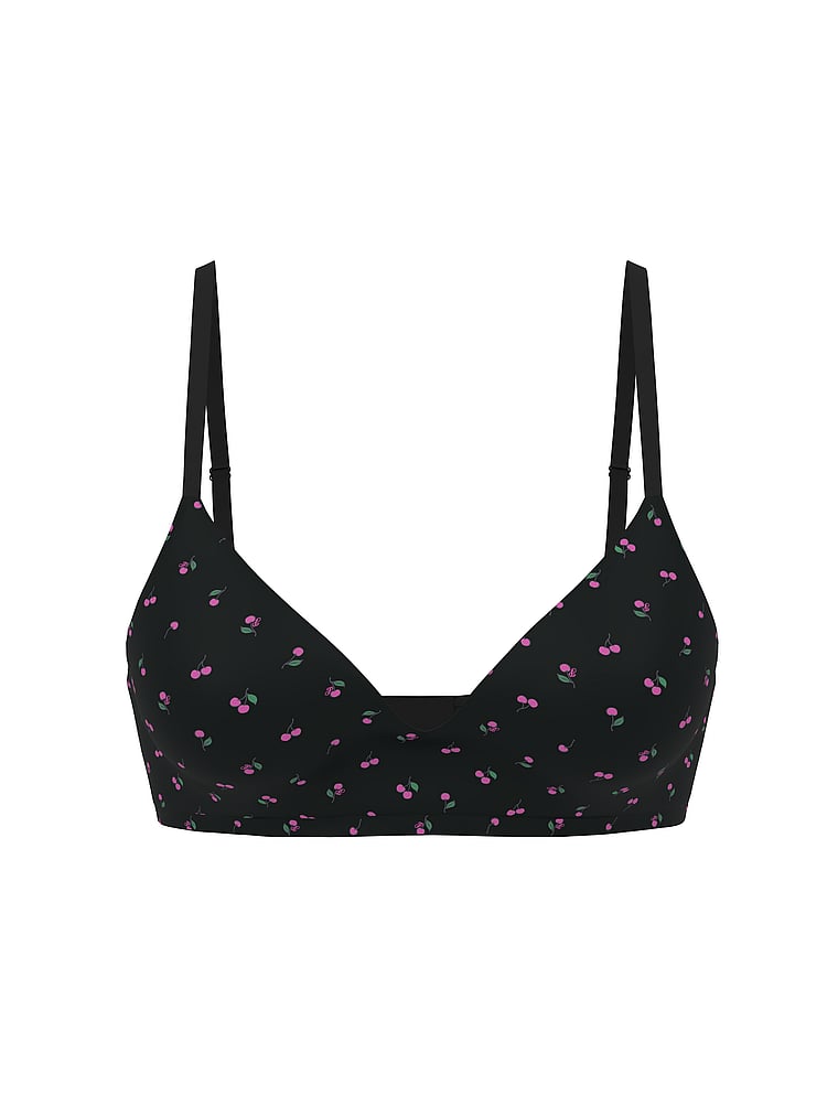 PINK Wear Everywhere Wear Everywhere Push-Up Wireless Bra, Black Cherry Print, offModelFront, 3 of 3