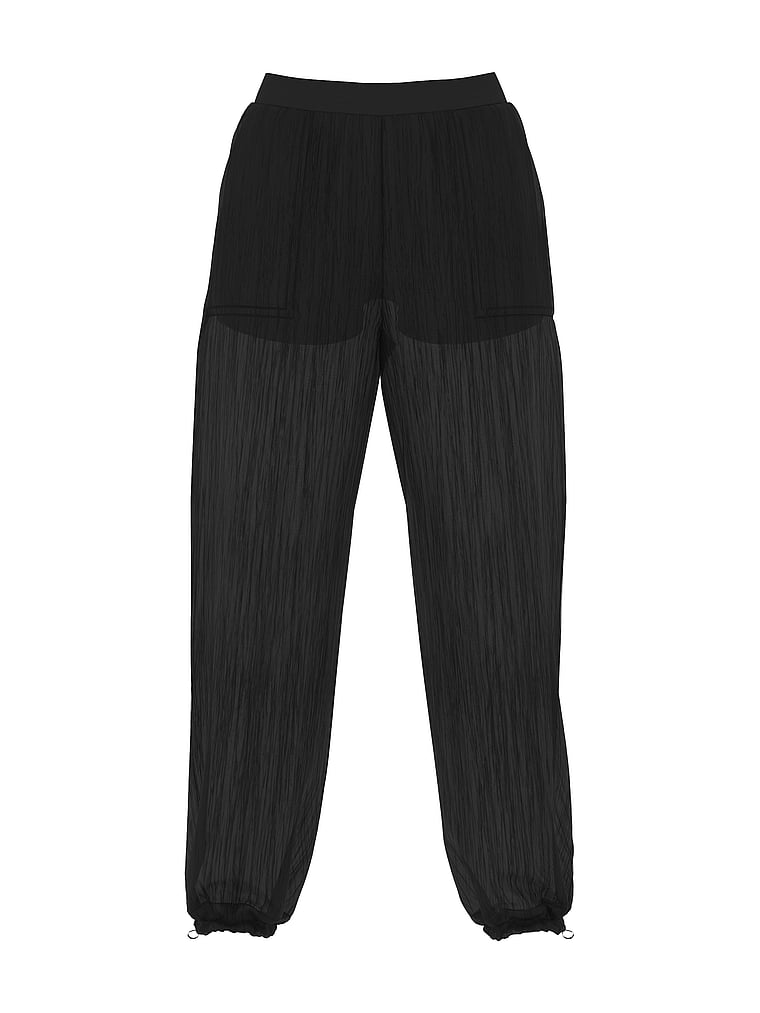 Victoria's Secret, VSX VSX Sheer Ripstop Wide-Leg Pant, Black, offModelFront, 4 of 5
