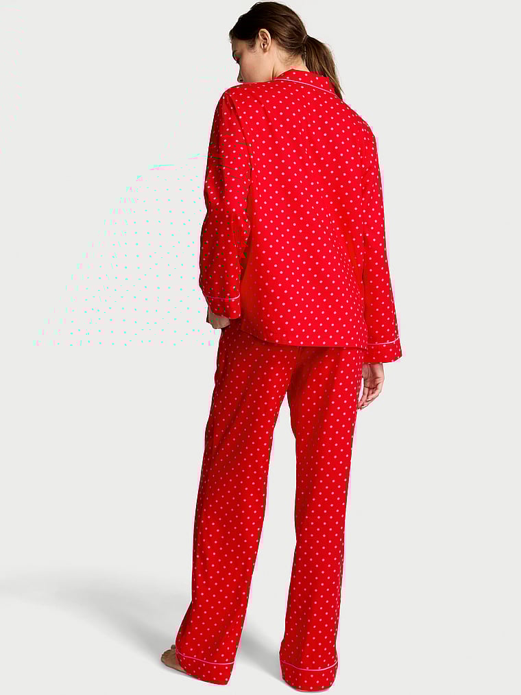 Victoria's Secret, Victoria's Secret Flannel Long Pajama Set, Lipstick Aspirin Dot, onModelBack, 2 of 3 Kennidy is 5'11" or 180cm and wears S/Long