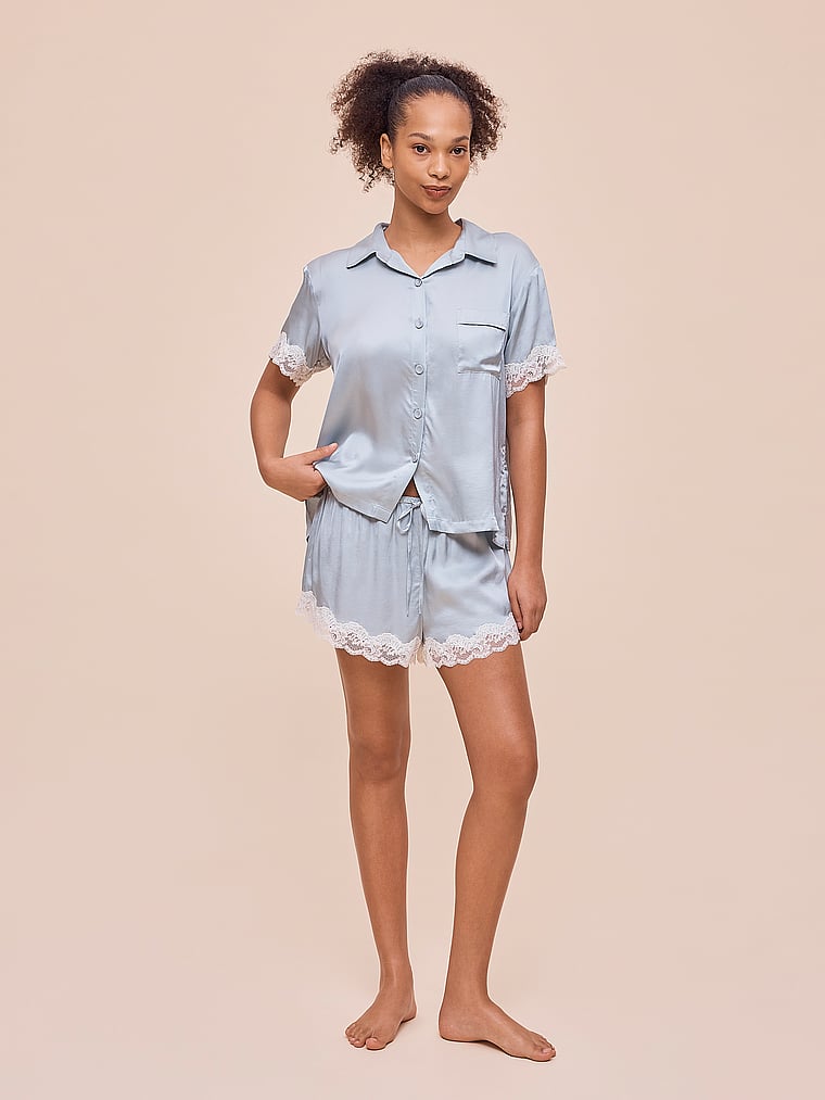 Buy Annabelle Satin Lace Boxer PJ Set, Sage - Order Pajamas Sets online ...