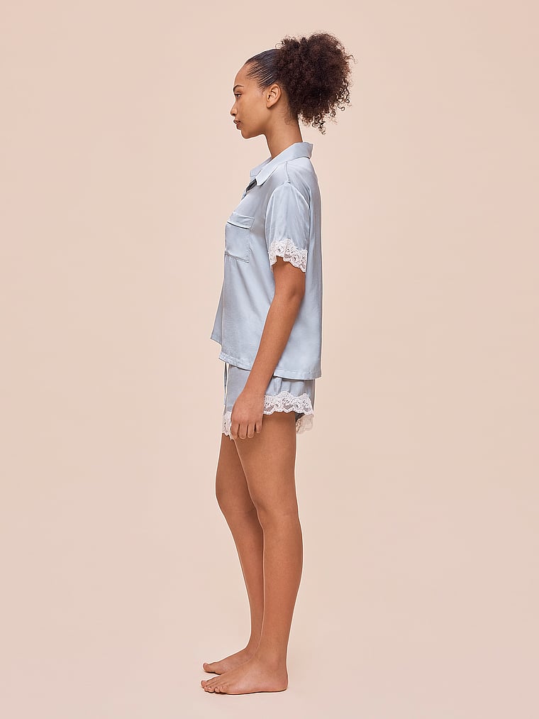 Buy Annabelle Satin Lace Boxer PJ Set, Sage - Order Pajamas Sets online ...