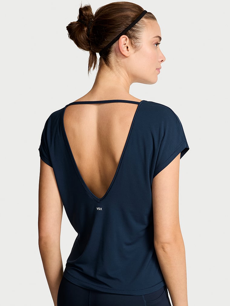 Victoria's Secret, VSX VSX Drapey Knit Open-Back Tee, Impact Blue, onModelBack, 2 of 5 Kennidy is 5'11" and wears Small
