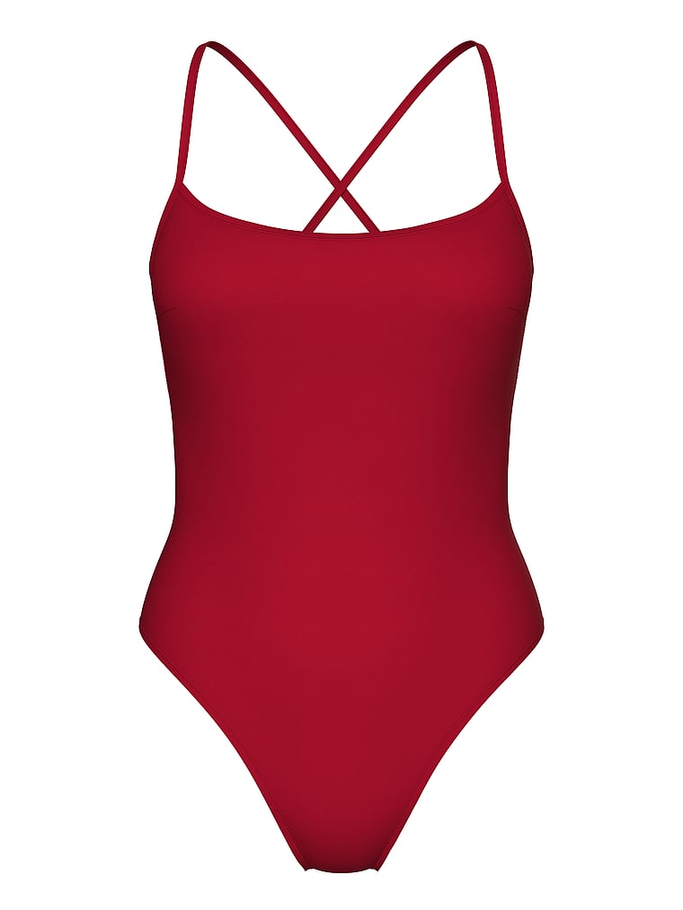 Victoria's Secret, Victoria's Secret Swim Essential Classic Scoop One-Piece Swimsuit, Red Lacquer, offModelFront, 3 of 3