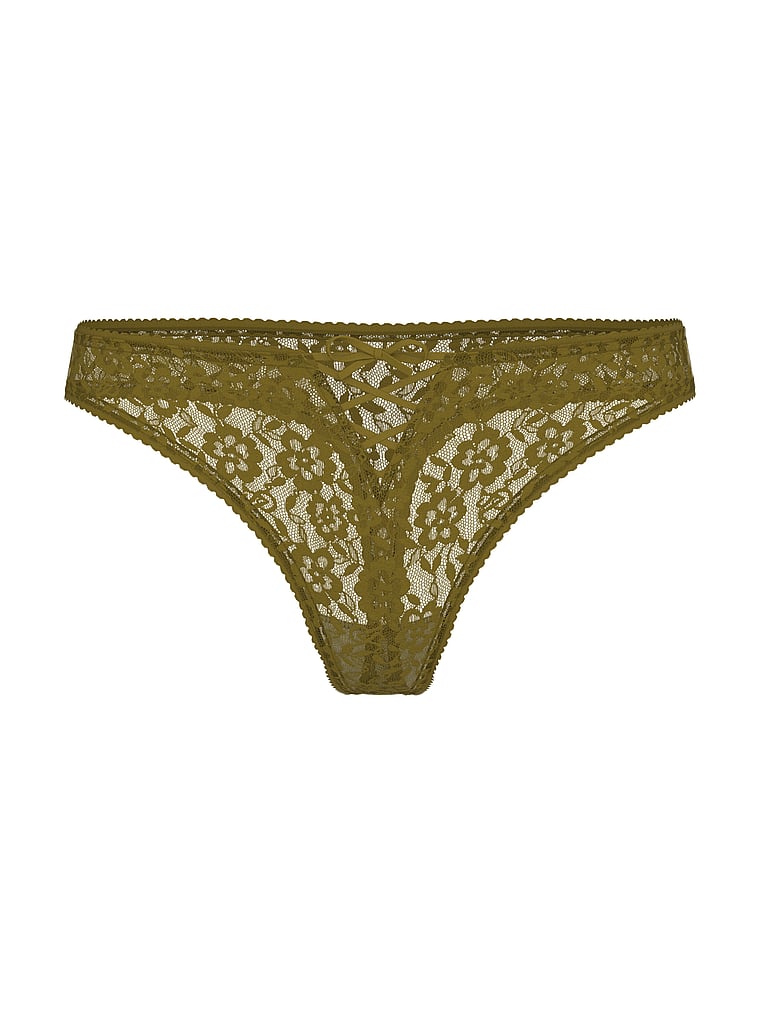 Victoria's Secret, The Lacie Lacie Lace-Up Bow Thong Panty, offModelFront, 4 of 4