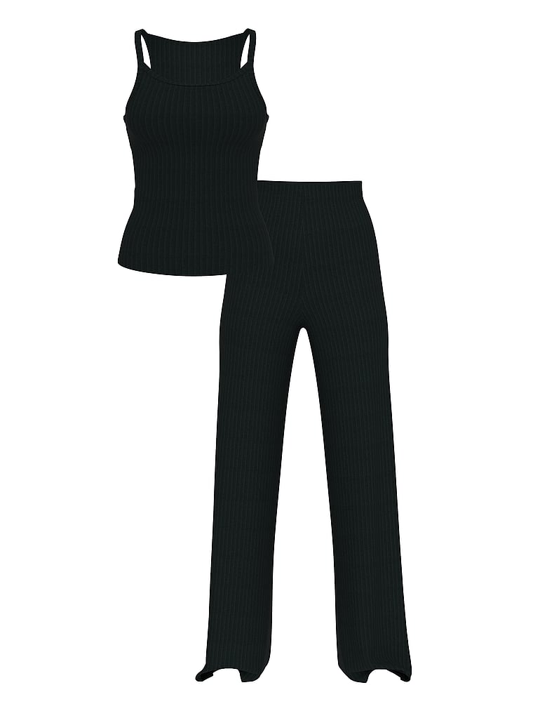 Victoria's Secret, Victoria's Secret SoSoft™ Modal Wide-Rib Tank & Pants Set, Black, offModelFront, 3 of 3