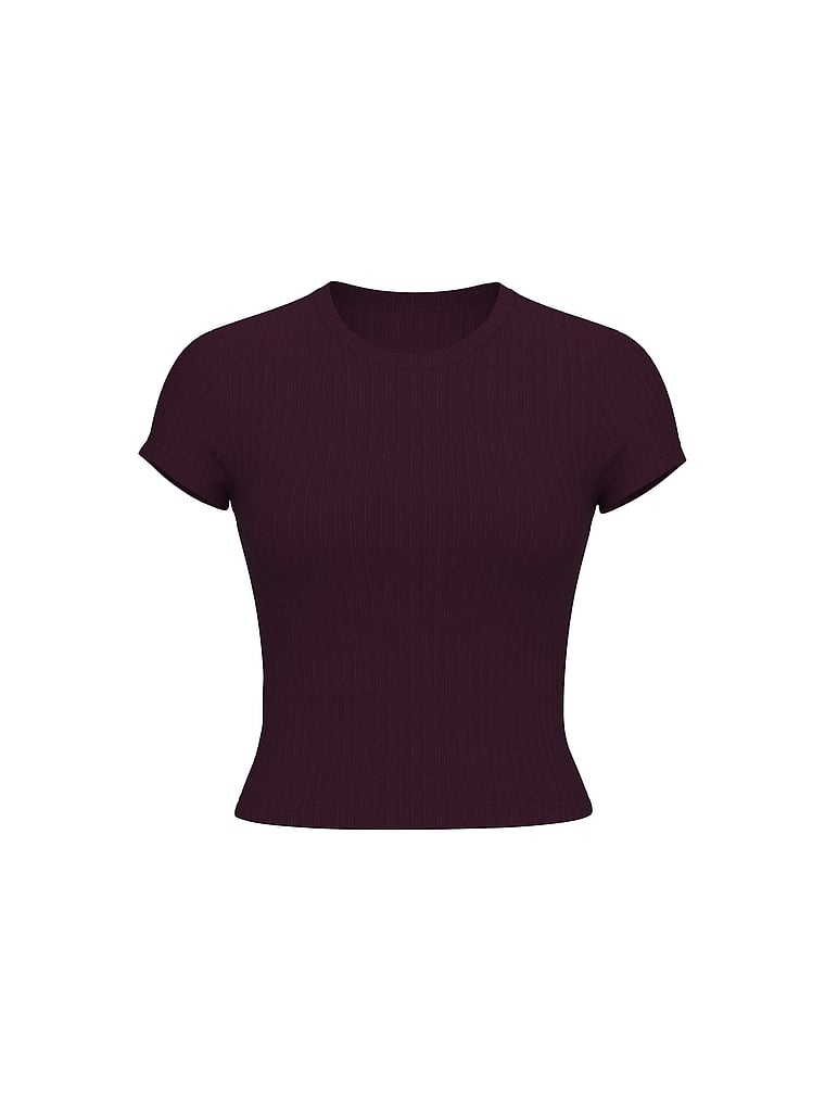 Victoria's Secret, Victoria's Secret SoSoft™ Modal Wide-Rib Fitted Tee, Winter Wine, offModelFront, 3 of 4